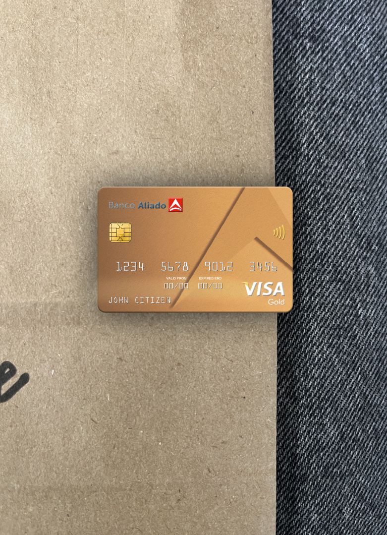Download Panama Banco Aliado bank visa gold card photolook front Photoshop template